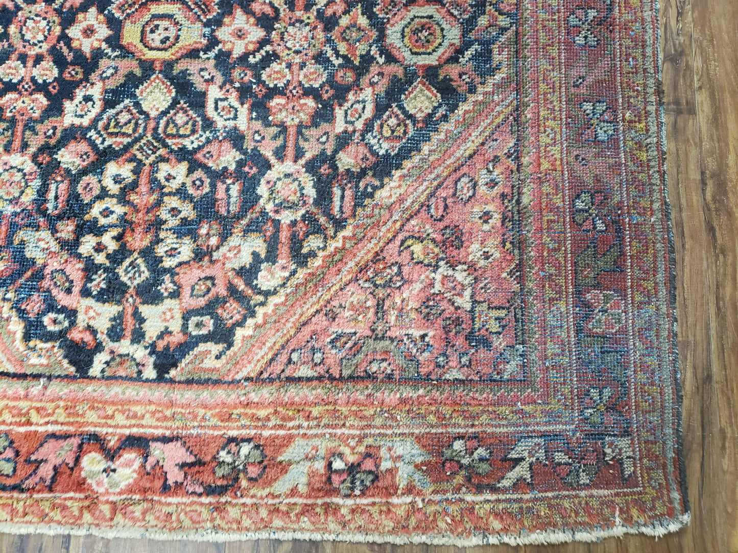 Persian Mahal Rug Antique Hand Knotted Wool 1930s Red Black Boho Foyer 4.4 By 6.6