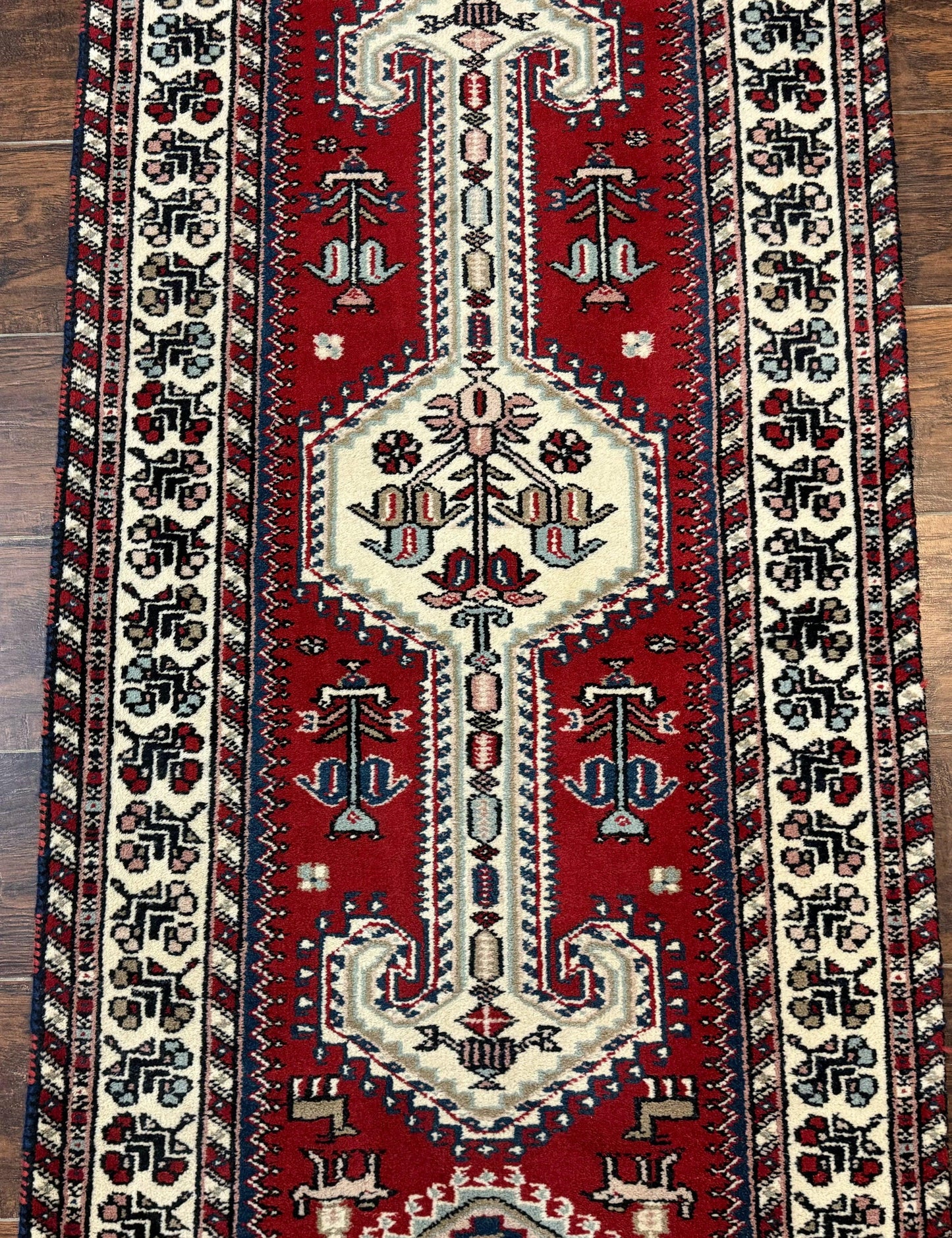 Indo Persian Runner Rug Vintage Handmade Wool Geometric Tribal Design
