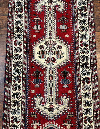 Indo Persian Runner Rug Vintage Handmade Wool Geometric Tribal Design