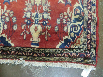 Persian Runner Rug 3x12 Vintage Wool Oriental Floral Red And Navy
