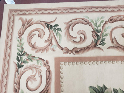 Aubusson Rug 10 X 14 Handwoven Wool Carpet Cream Ivory European Style