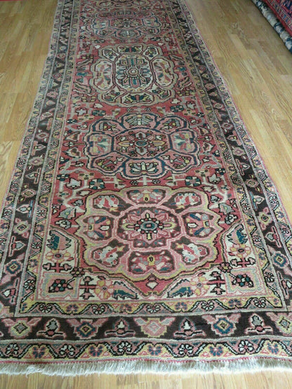 Antique Handmade Turkish Wool Runner Rug 3 Ft 9 In By 10 Ft 6 In