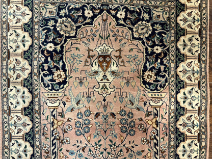 Tree Of Life Prayer Rug Handmade Persian Wool Two By Four Feet Vintage Style Birds Lantern