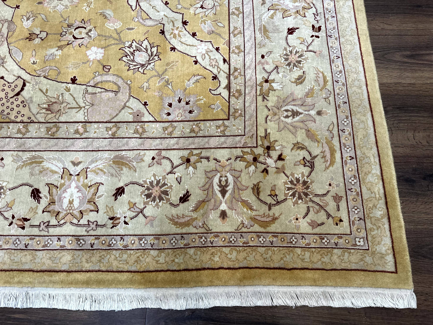 Sino Persian Rug 8x11 Handwoven Wool Silk Highlights Area Rug Gold And Light Green