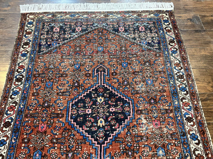 Red Persian Hamadan Rug 4x6 Hand Knotted Wool Geometric Medallion Rug