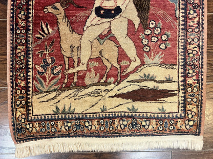 Antique Persian Kirman Rug Hand Knotted Wool Pictorial 2x2.5 Small Area Rug