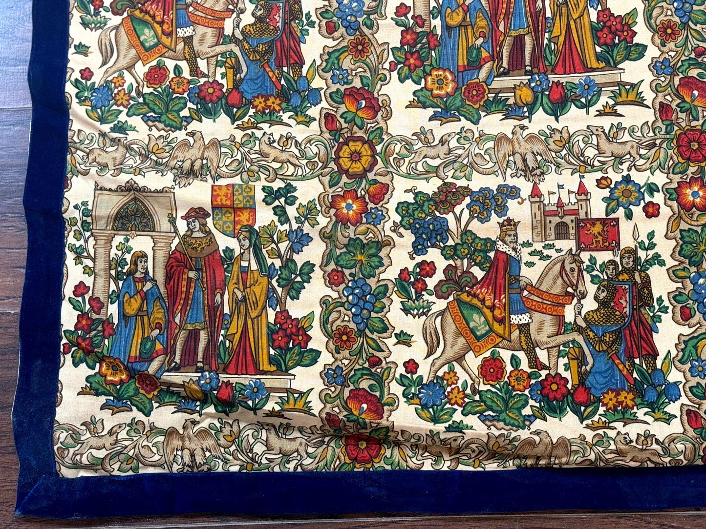 Medieval Tapestry Vintage European Cotton Wall Hanging 4x4 Hand Printed