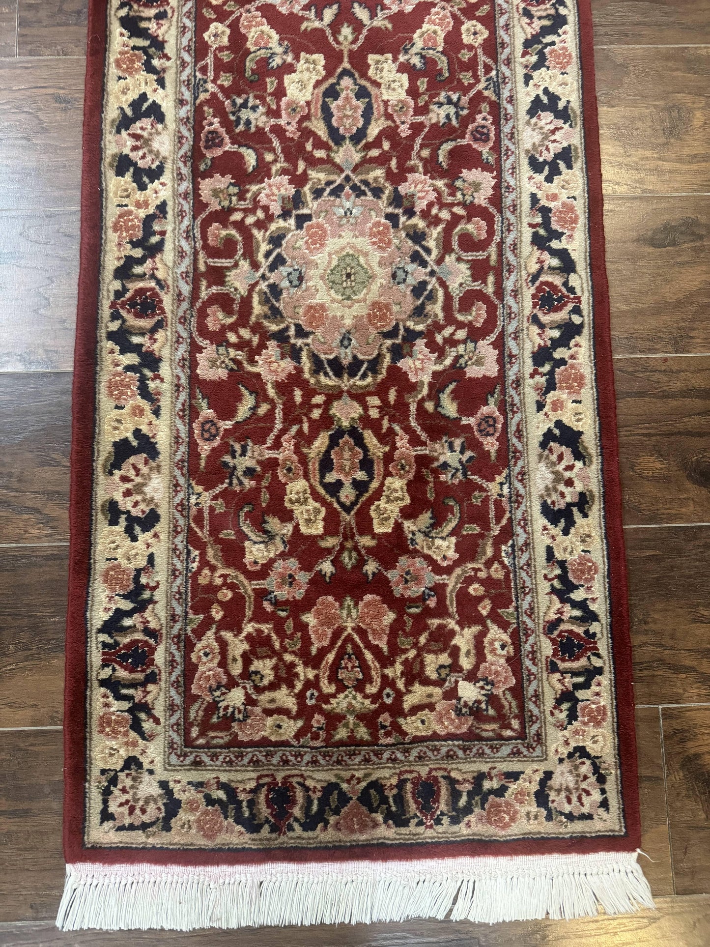 Persian Runner Rug 2x6 Hand Knotted Wool Silk Highlights Vintage Floral Medallion