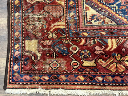 Antique Persian Rug Malayer 4x7 Blue And Red Rare Carpet Vintage Collectible