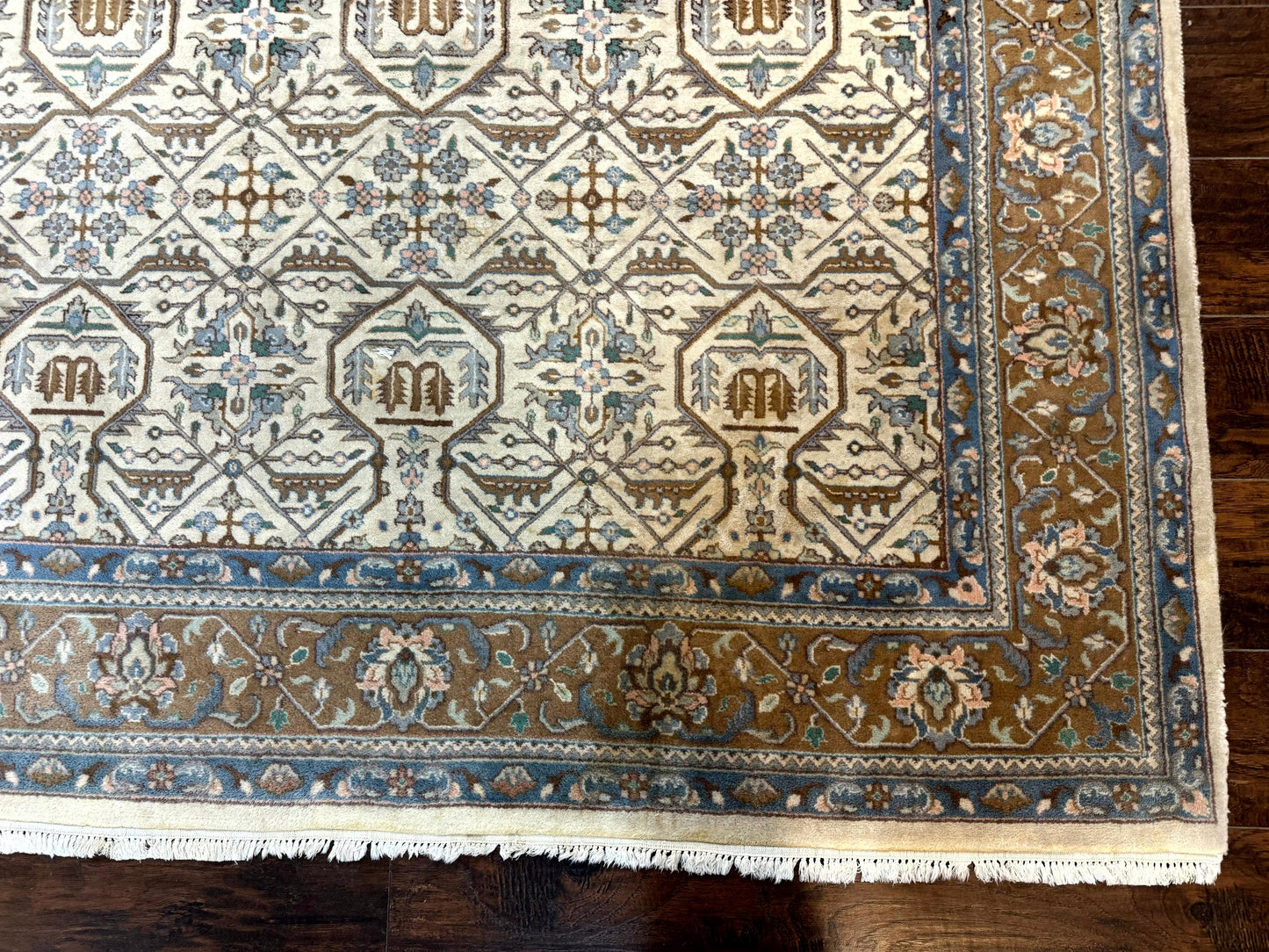 Indo Persian Rug 6x9 Beige Vintage Hand Knotted Wool Oriental Carpet