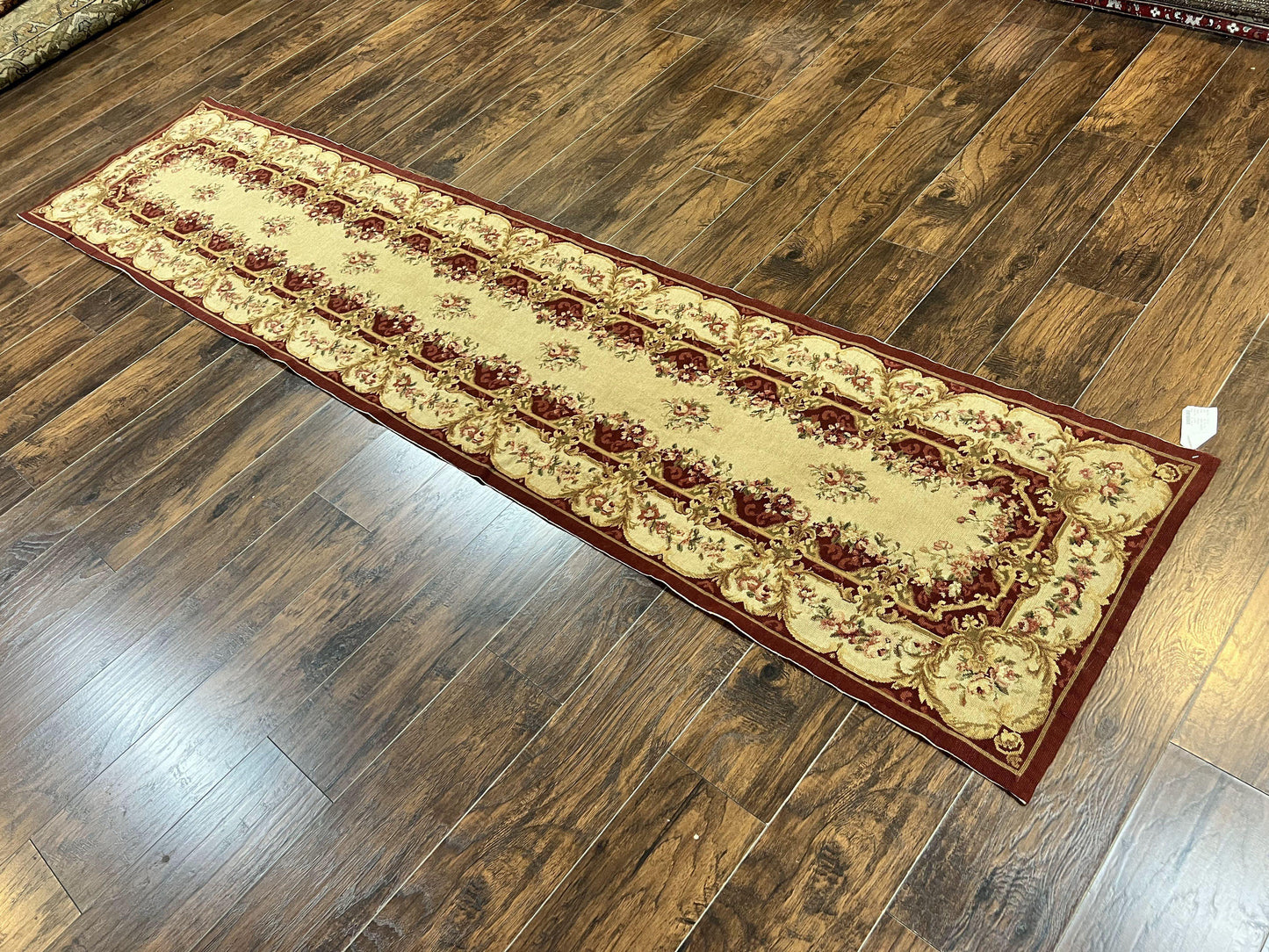 Needlepoint Runner Rug Tan Flatweave Hallway Rug Aubusson European Design