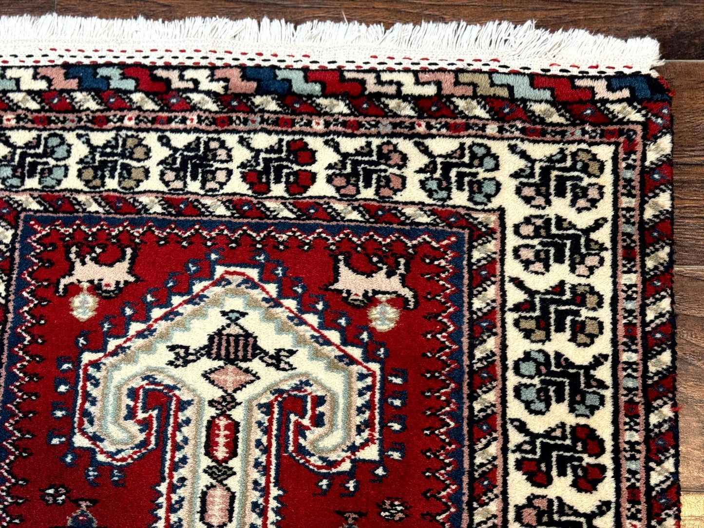 Indo Persian Runner Rug Vintage Handmade Wool Geometric Tribal Design