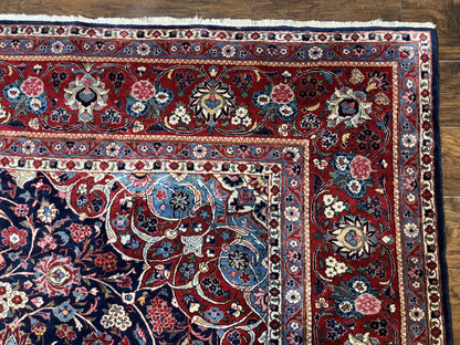 Navy Blue Persian Kashan Rug 9x12 Antique Carpet Wool 200 KPSI