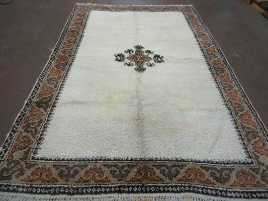 Vintage Moroccan Rug 6x9 Hand Knotted Berber Wool Medallion Rug