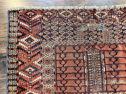 Turkoman Rug Antique Hatchli Wool Handmade 4x4 Four Season Yamud Design Red Bohemian Engsi Tekkeh