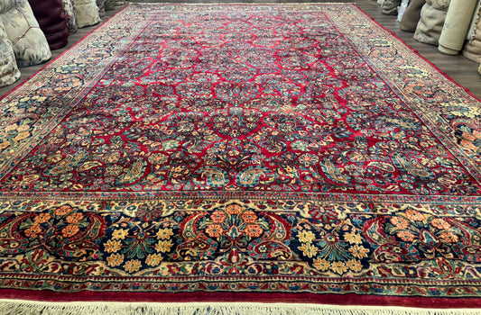 Antique Persian Sarouk Rug Palace Size 12x18 With Regal Floral Palmette
