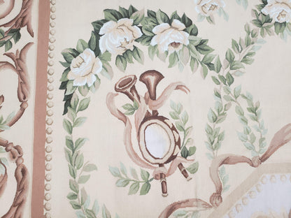 Aubusson Rug 10 X 14 Handwoven Wool Carpet Cream Ivory European Style