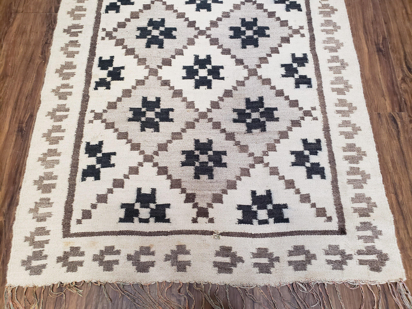 Semi Antique South American Handwoven Wool Kilim Rug 4x8 Runner Diamond Panel