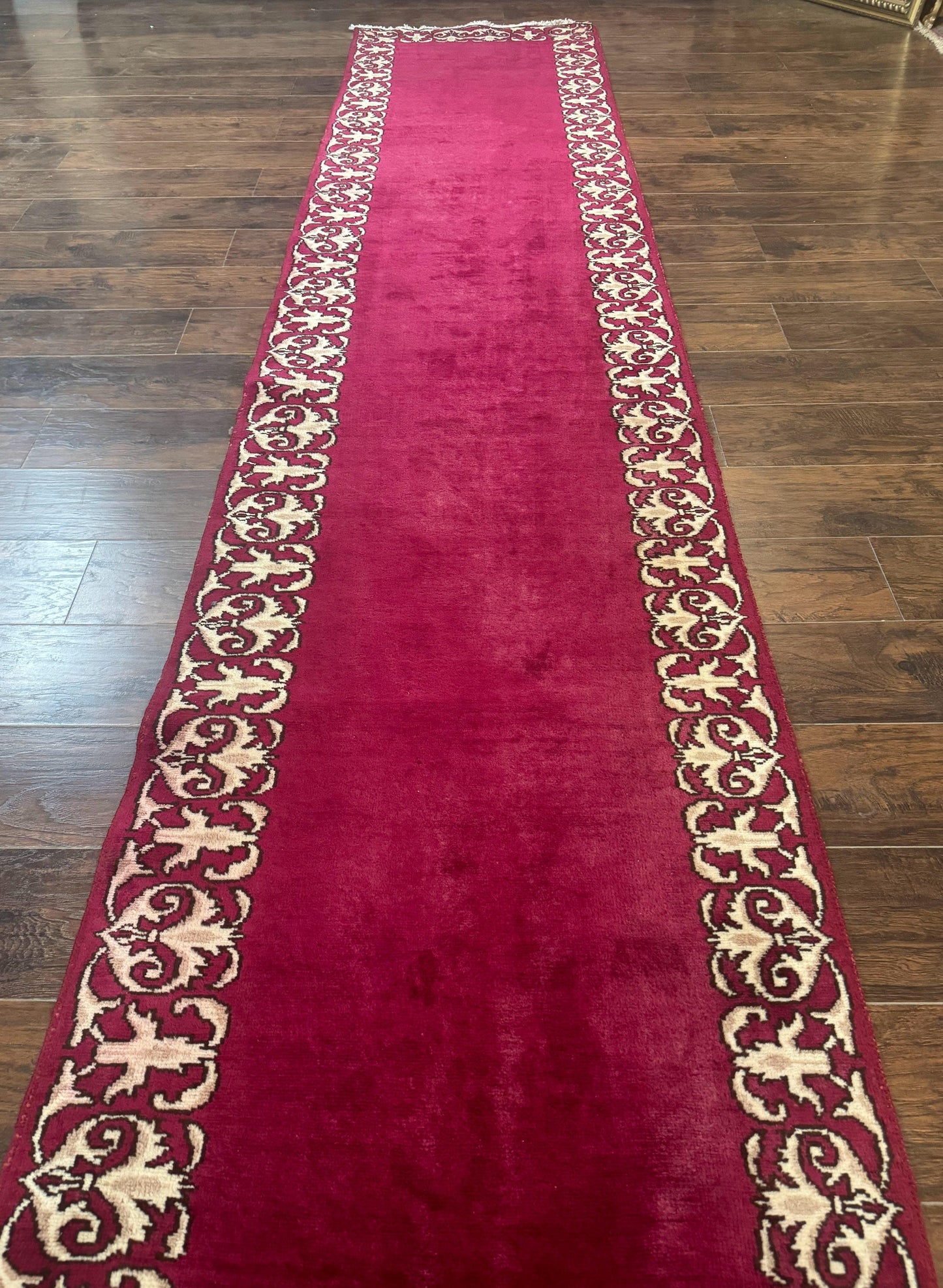 Red Persian Kerman Runner Rug 3x16 Handmade Wool Vintage Hand Knotted
