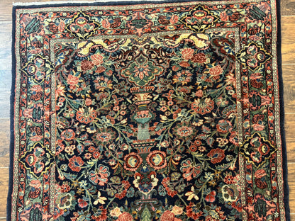 Antique Persian Rug Navy Blue Hamadan 1920s Wool Bidjar Carpet 4x5
