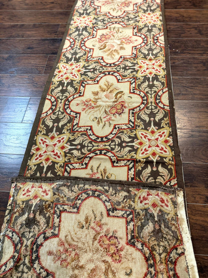 Needlepoint Runner Rug European French Design Handmade Wool Vintage