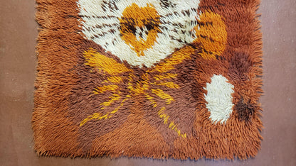 Rya Shag Rug 2x3 Mid Century Modern Danish Wool Accent Rug Dark Orange 1960s Style