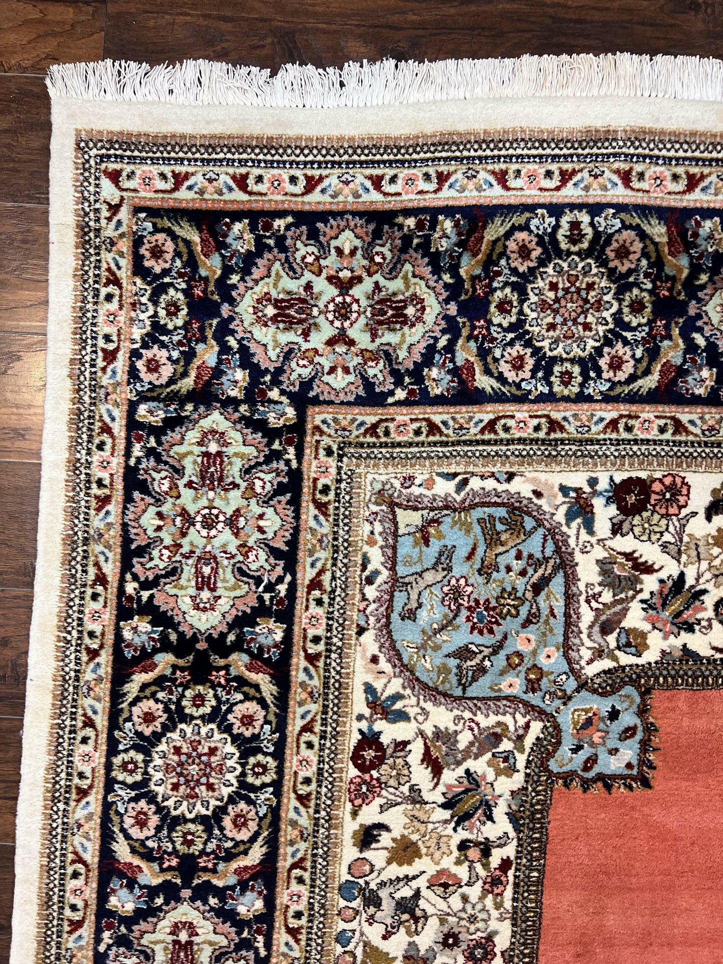 Persian Tabriz Rug Hand Knotted Wool Vintage Carpet 10x13 With Birds And Animal Motifs