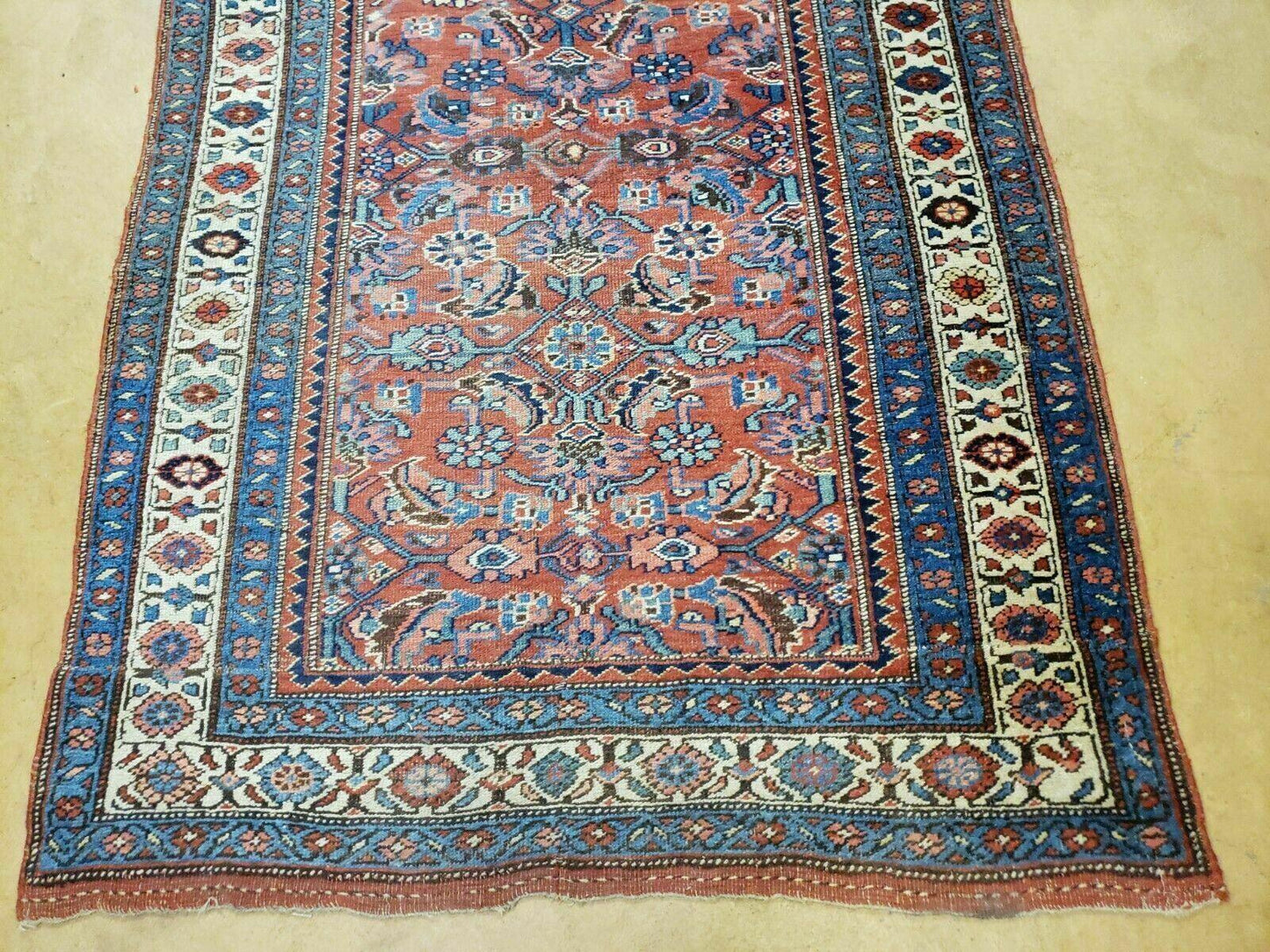 Antique Handmade Turkish Wool Rug Runner 3 Ft 8 In By 11 Ft Veg Dye Rust Red