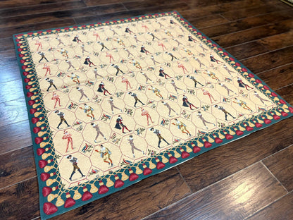 Vintage Wool Tapestry Wall Hanging 5x5 Square Court Jesters