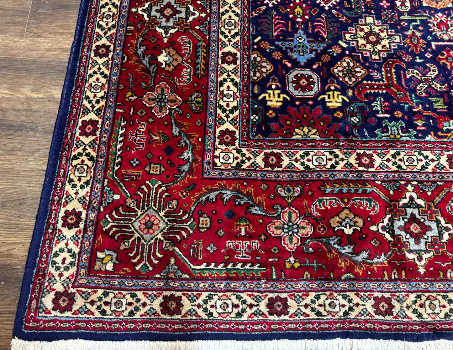 Large Persian Tabriz Rug 10x16 Navy Blue And Red Allover Pattern Hand Knotted Wool Carpet