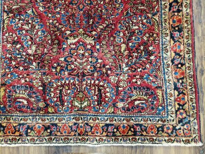 Antique Persian Sarouk Rug Hand Knotted Wool 3ft4in By 4ft10in