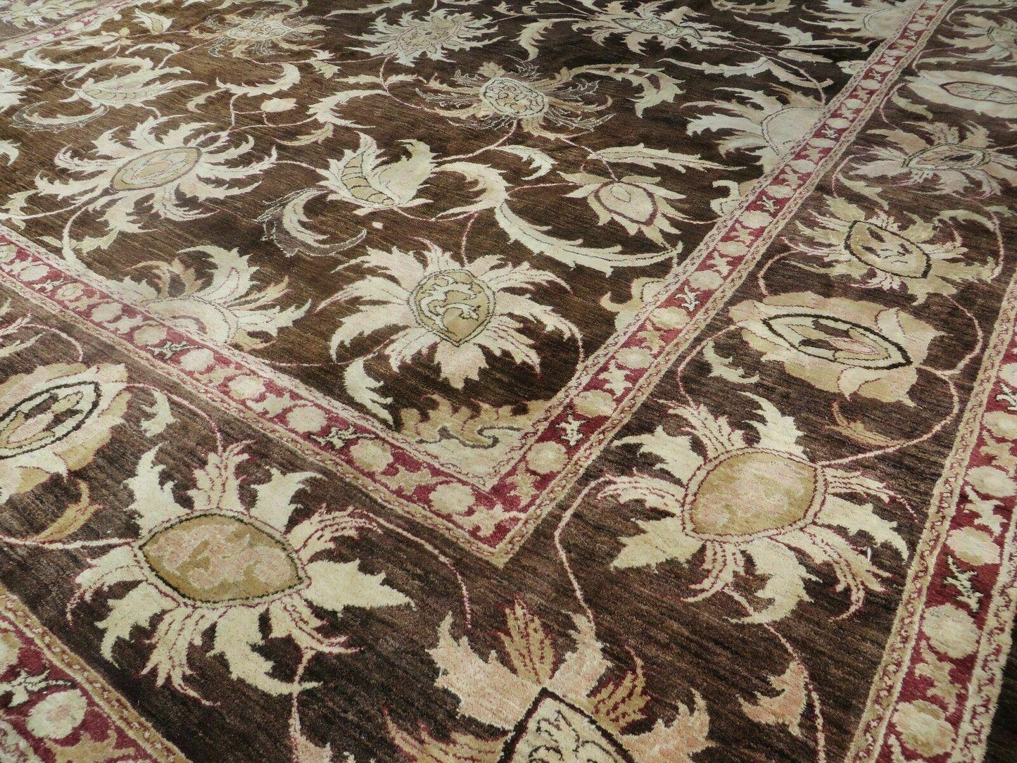 Vintage Peshawar Oushak Wool Rug 13x16 Handmade Floral Pattern Antique Washed