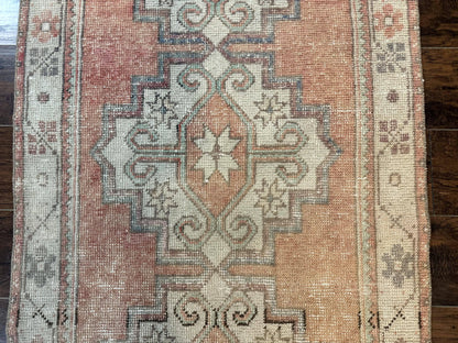 Antique Turkish Runner Rug Three By Nine Point Six Handmade Wool Geometric Vintage Farmhouse Style