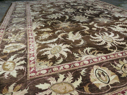 Vintage Peshawar Oushak Wool Rug 13x16 Handmade Floral Pattern Antique Washed