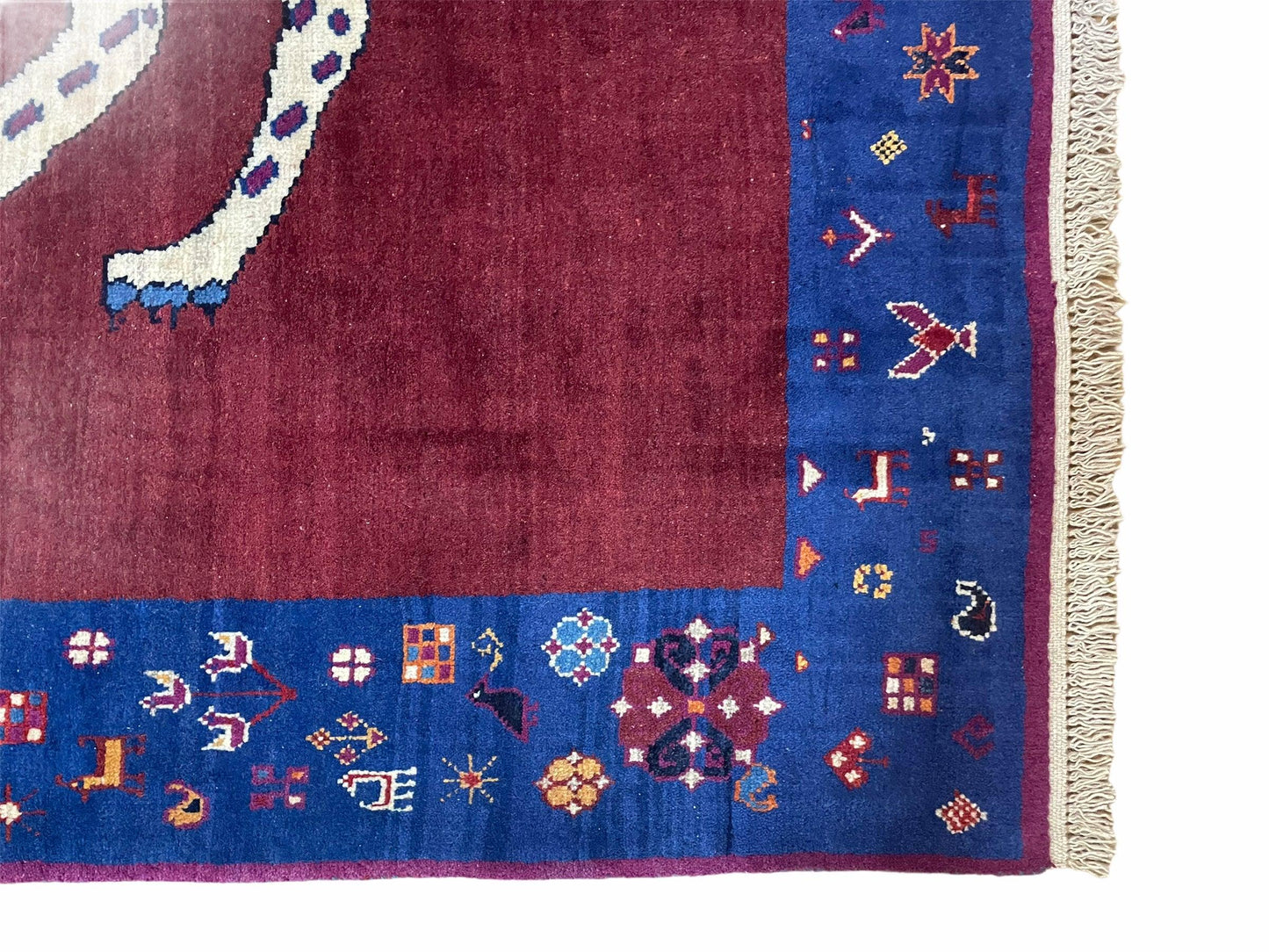 Zagros Wool Rug 5x7 Handmade With Organic Dyes Snow White Panther Maroon Blue