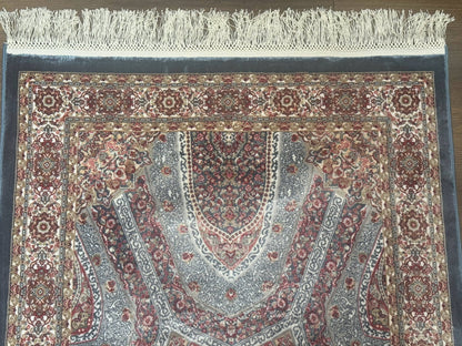 Turkish Silk Runner Rug 2.6 x 13 Blue Dome Design Bamboo Silk New