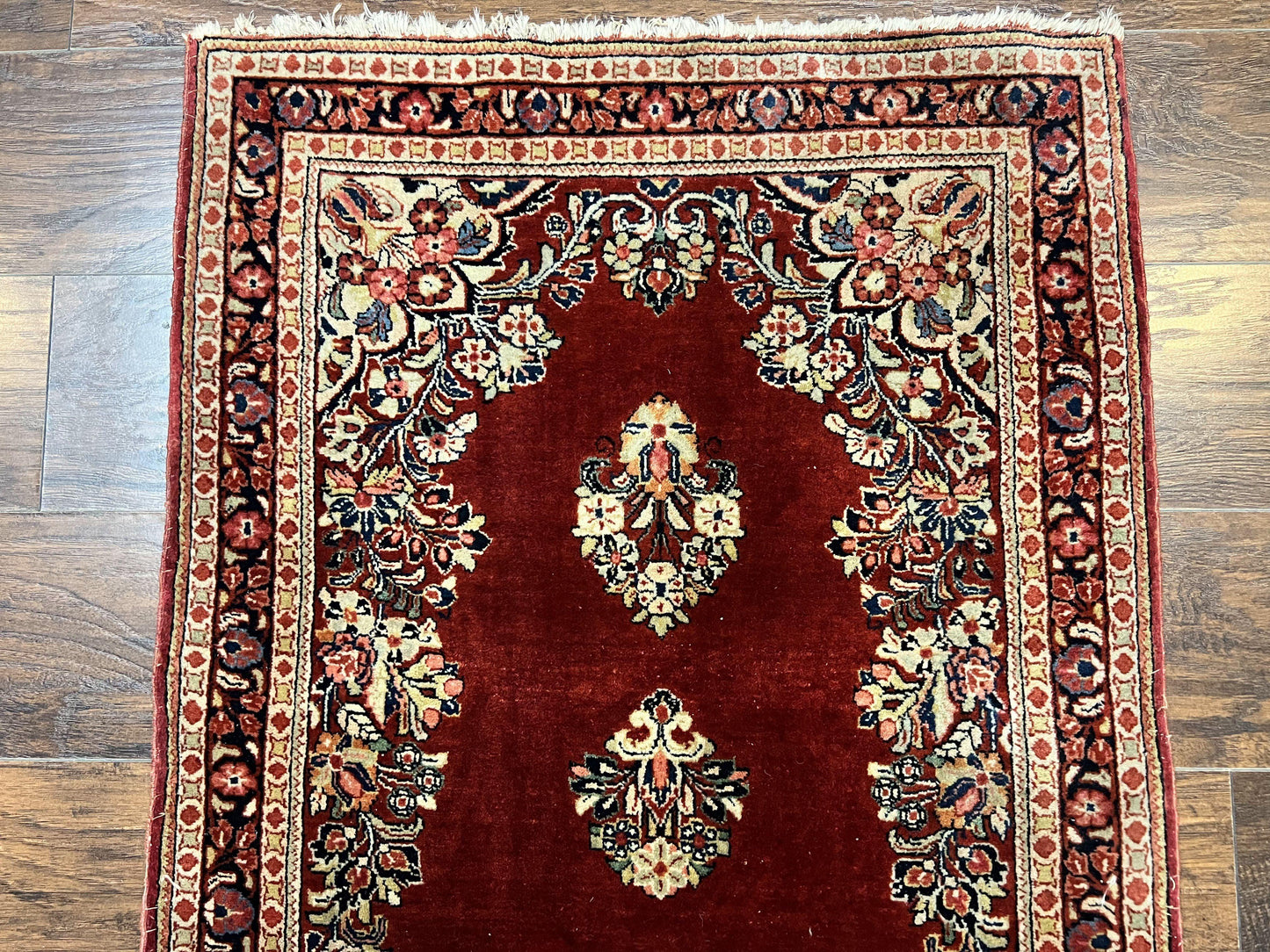 Persian Sarouk Runner Rug Handmade Wool Two Point Seven By Six Red Vintage Semi Antique
