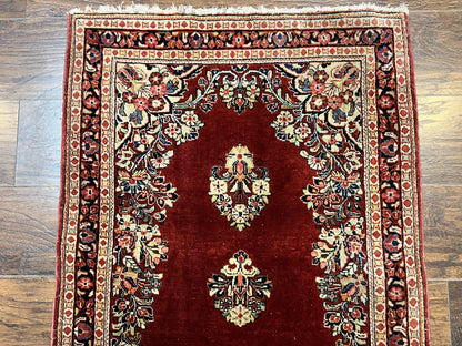 Persian Sarouk Runner Rug Handmade Wool Two Point Seven By Six Red Vintage Semi Antique
