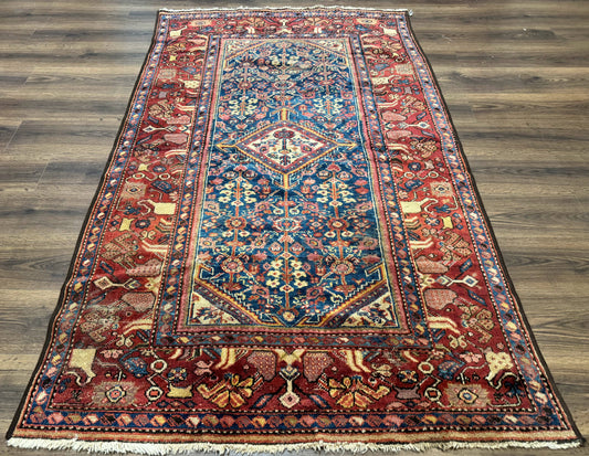 Antique Persian Rug Malayer 4x7 Blue And Red Rare Carpet Vintage Collectible