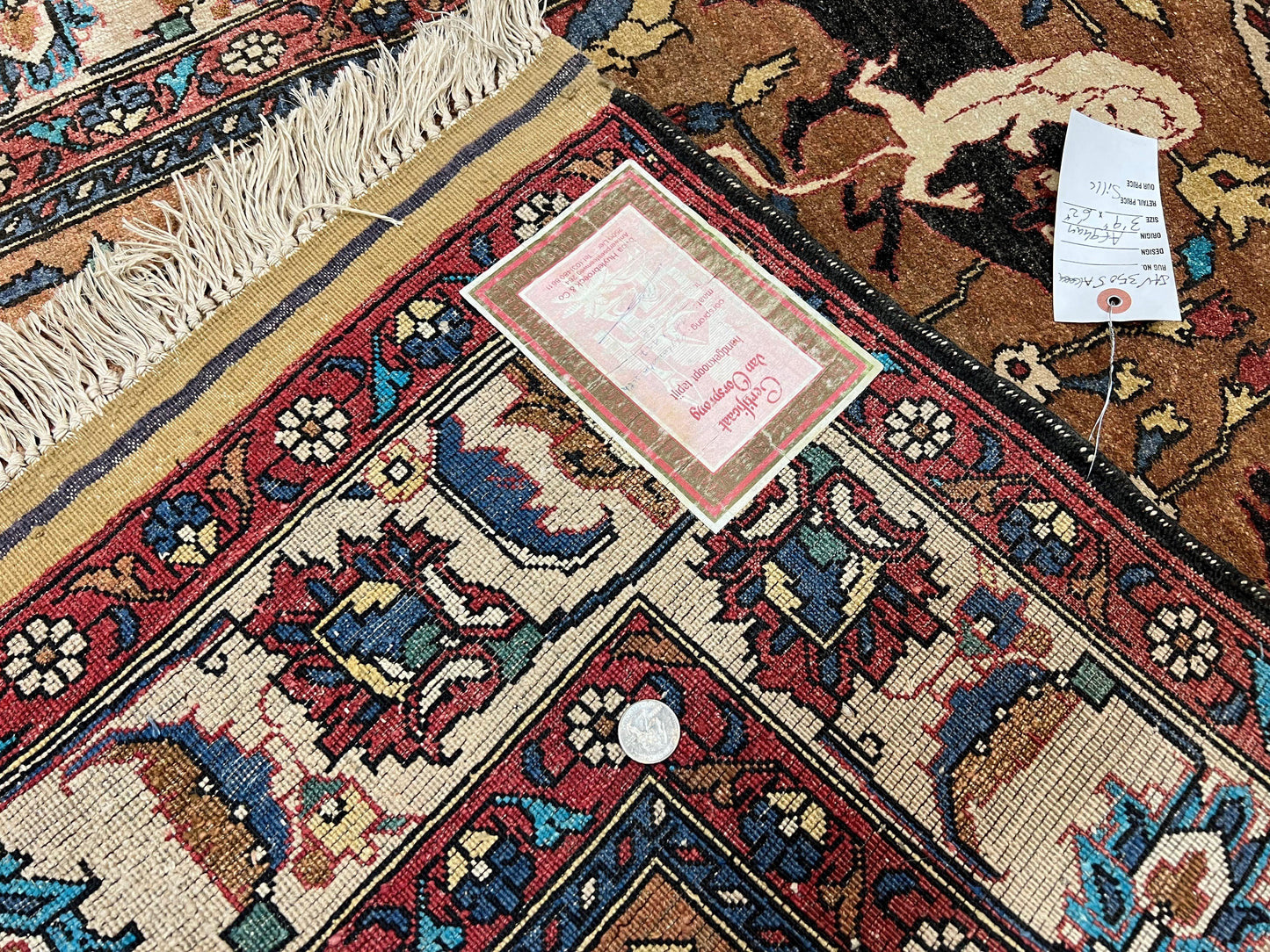 Afghan Silk Rug 4x6 Hunting Pattern With Animal Motifs Light Brown Cream