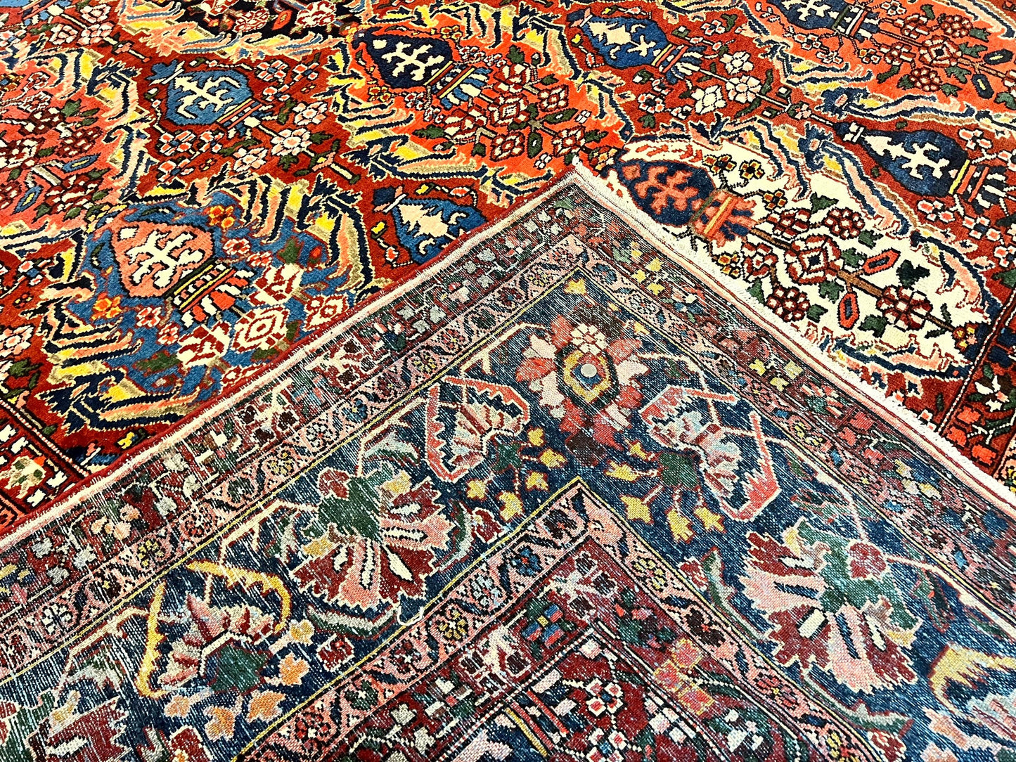 Persian Bakhtiari Rug 10x14 Hand Knotted Rare Tribal Carpet Red Blue Ivory Multicolor