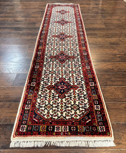 Indo Persian Bidjar Runner Rug Classic Wool Handmade Hallway Decor Ivory And Red Medallions