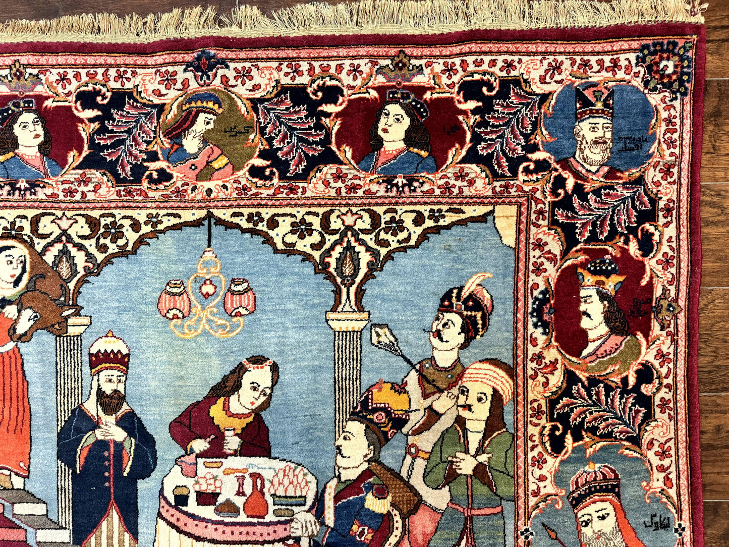 Persian Kashan Pictorial Rug 6x9 Hand Knotted Wool Wall Hanging King Bahram Hunting Scene Antique