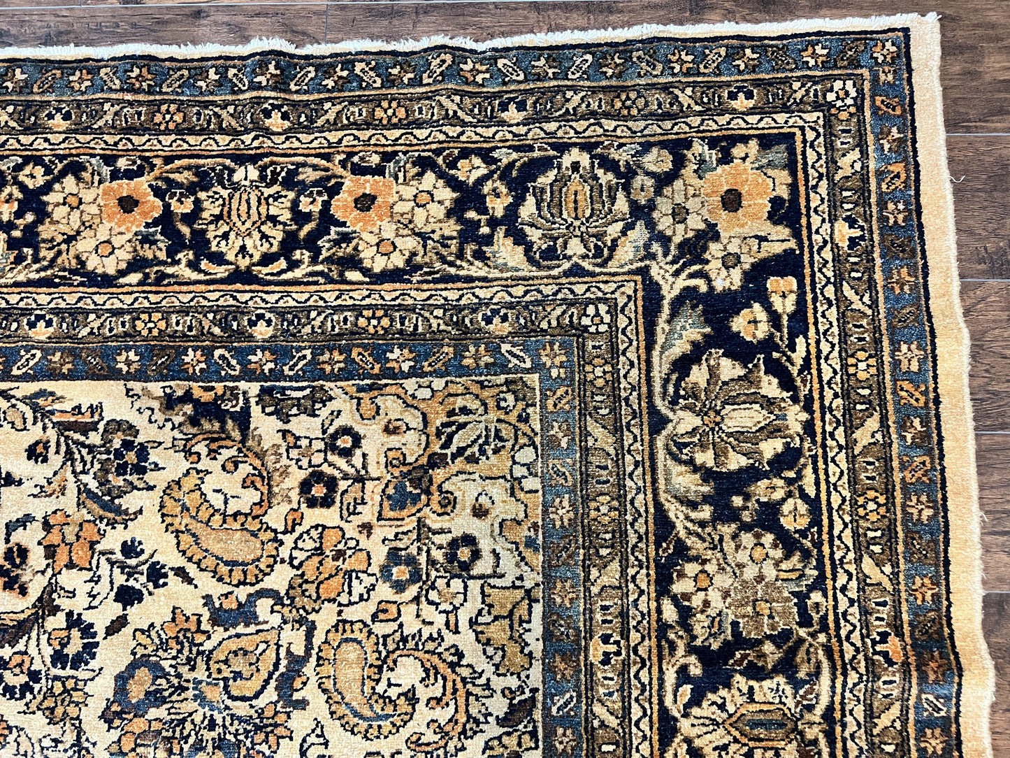 Antique Persian Rug Wool 9x11 Hand Knotted 1920s Hamadan Anjelas Floral Cream Black
