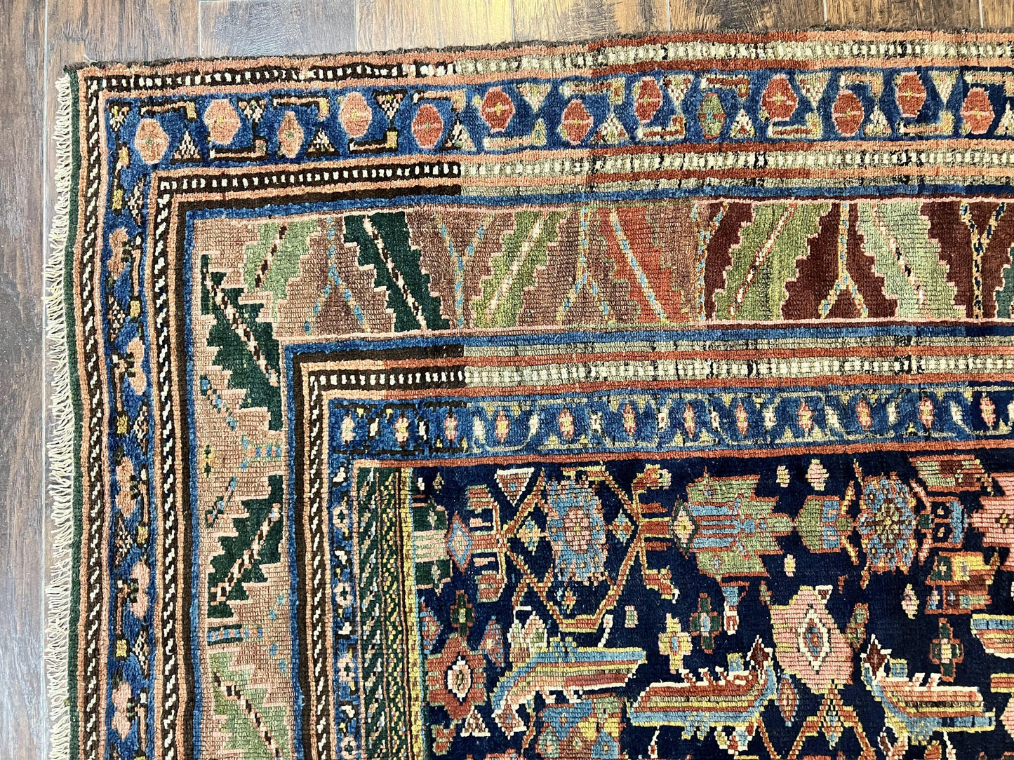 Caucasian Kalegy Rug 6x11 Hand Knotted Wool Runner Navy Blue Tribal Antique Carpet