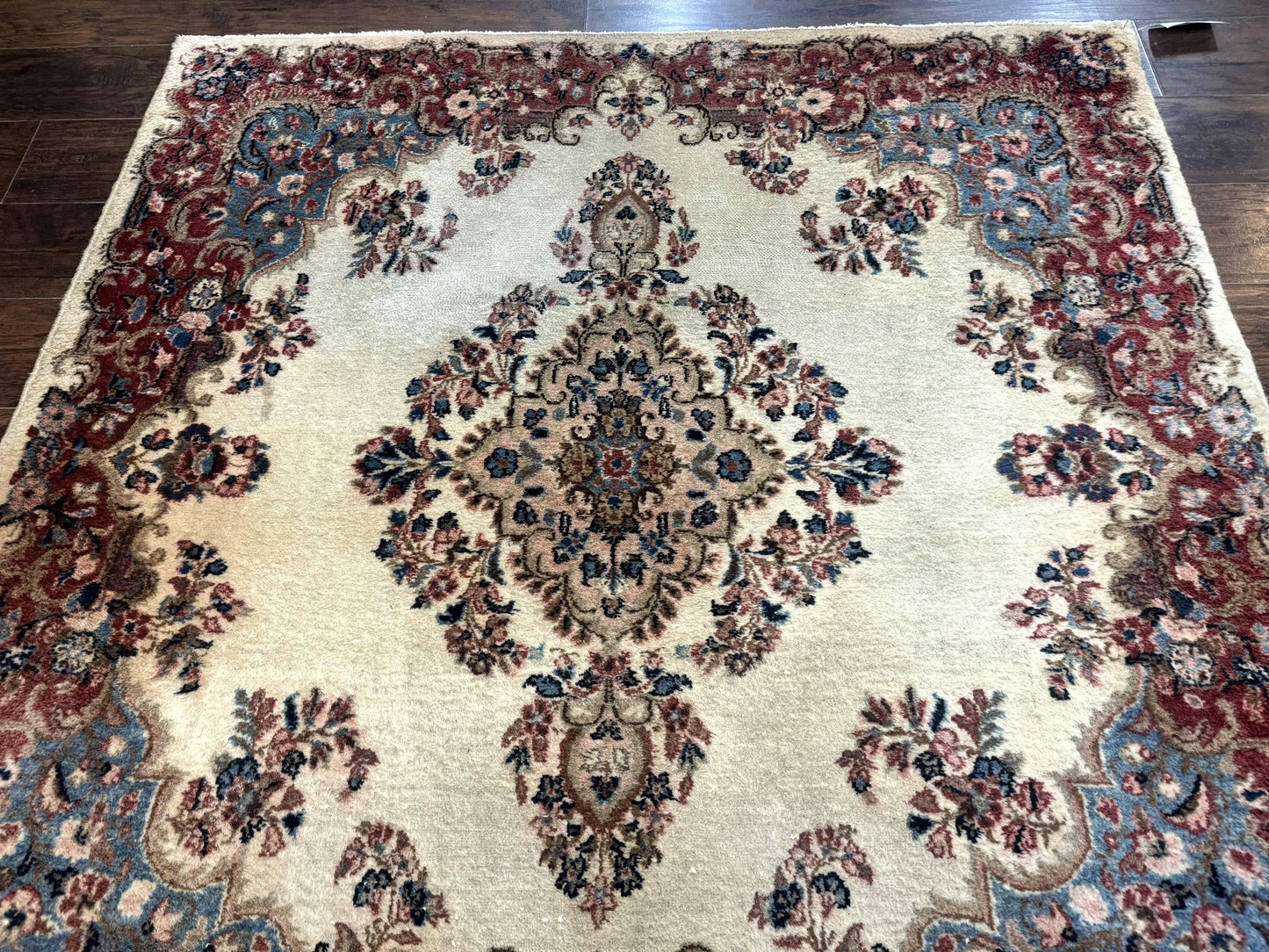 Persian Kerman Rug Square 5.5 by 5.5 Ft Beige Cream and Light Blue