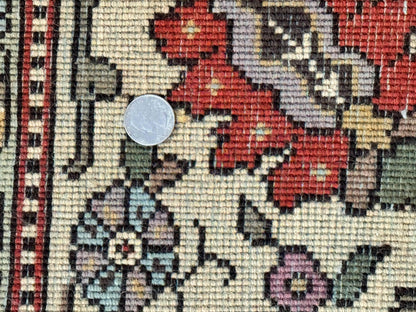 Romanian Rug Vintage Hand Knotted Wool Carpet 10x13 Floral Birds Red Cream Signed Masterweaver