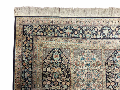 Turkish Silk Rug Vintage Hand Knotted 4x6