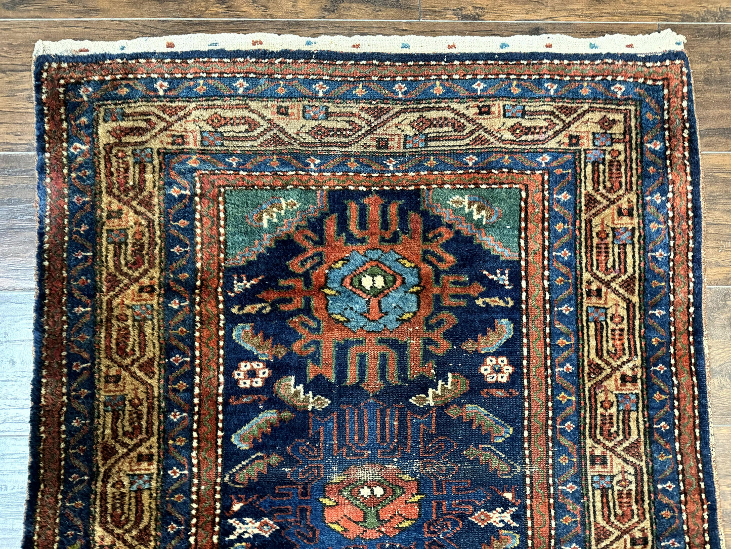 Antique Persian Runner Rug Sarab 3x17 Blue Handmade Wool Hallway Carpet