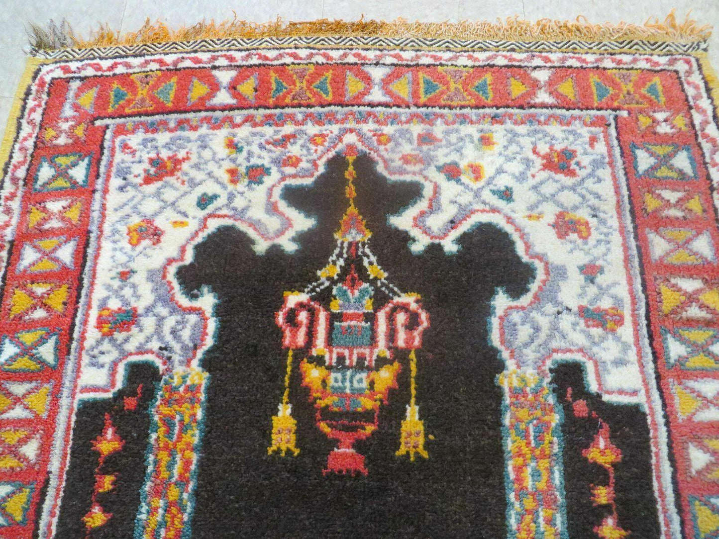 Moroccan Runner Rug 3x7 Hand Knotted Wool Double Mehrab Arches Black And Red Hallway Decor